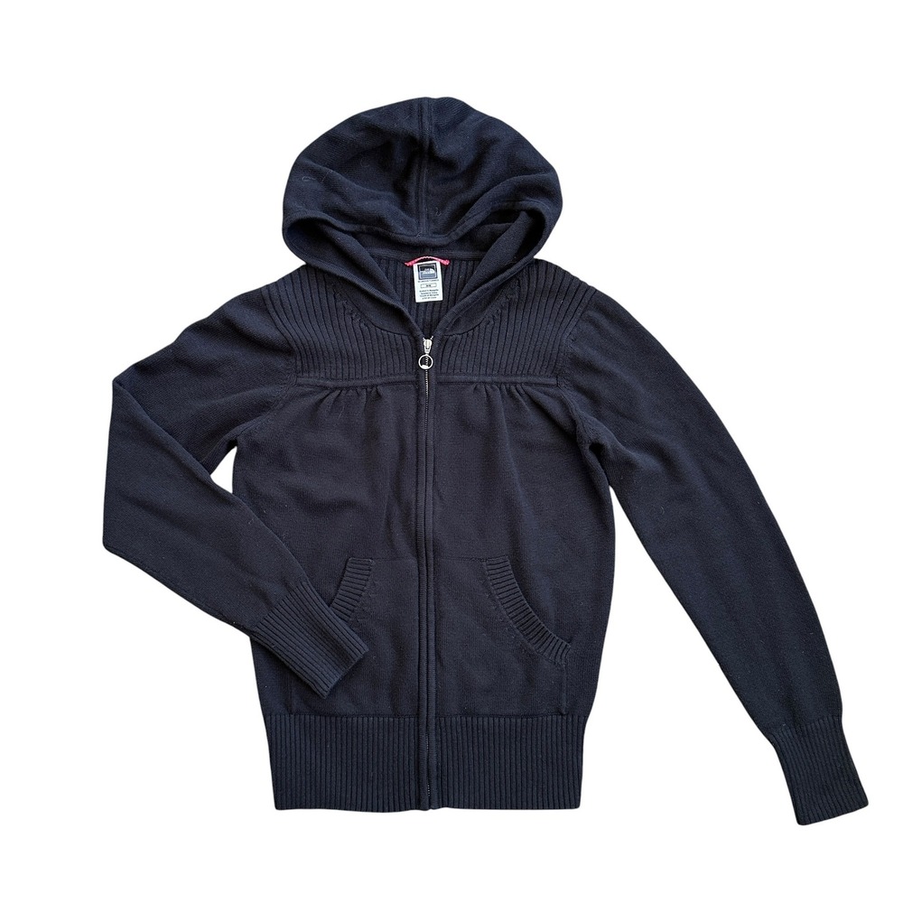 The North Face Zip Up Knit Hoodie Womens Medium Black Wool Blend Ribbed Sweater
